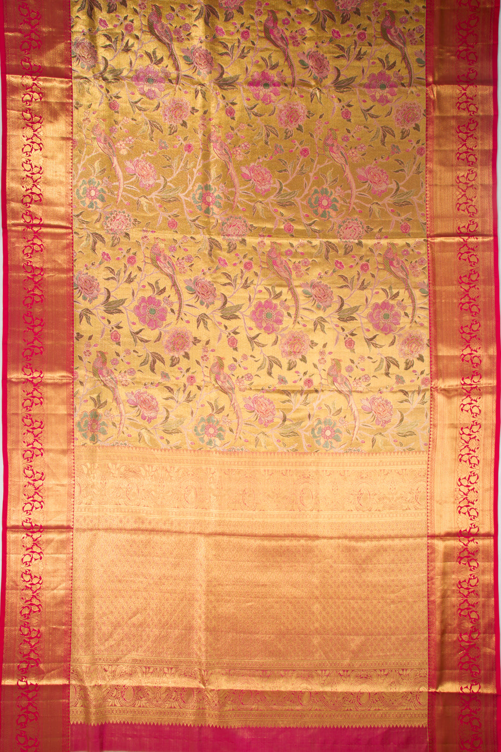 Kanchipuram Silk Tissue Jaal Gold Saree