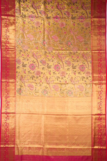 Kanchipuram Silk Tissue Jaal Gold Saree