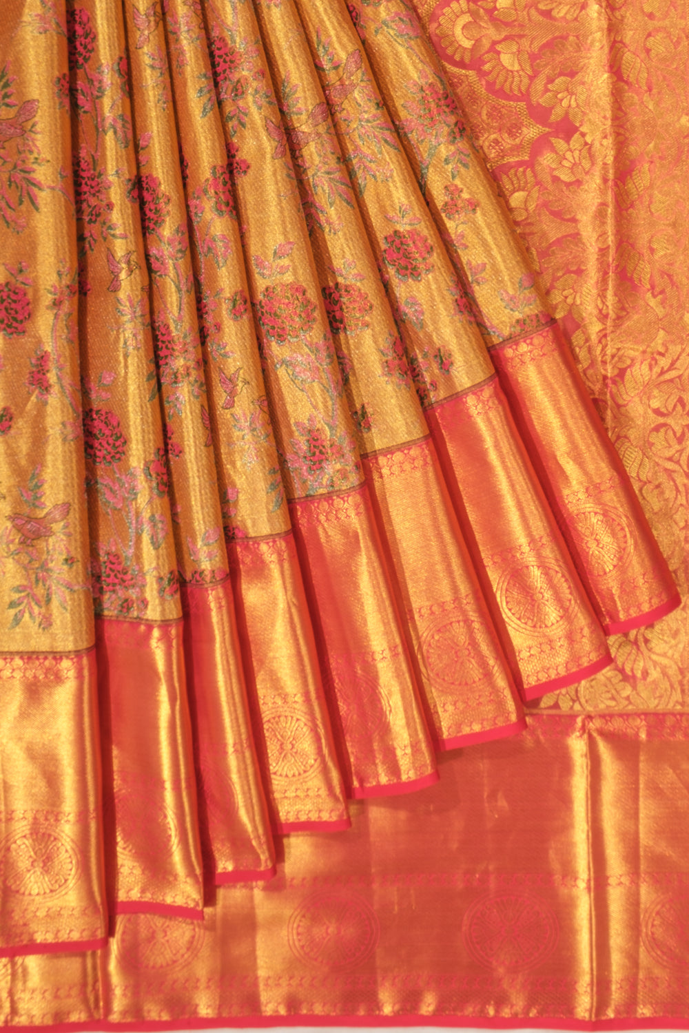 Kanchipuram Silk Tissue Jaal Gold Saree