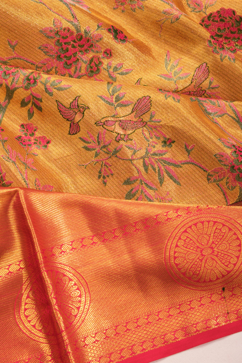 Kanchipuram Silk Tissue Jaal Gold Saree