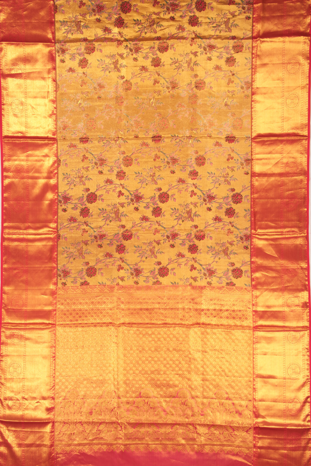 Kanchipuram Silk Tissue Jaal Gold Saree