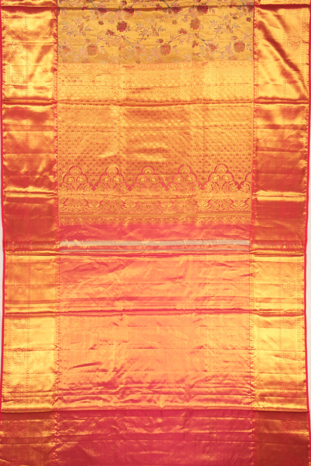 Kanchipuram Silk Tissue Jaal Gold Saree