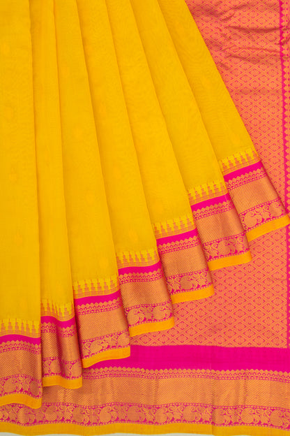 Gadwal Cotton Silk Tissue Butta Lemon Yellow Saree