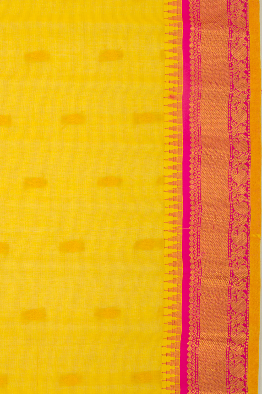 Gadwal Cotton Silk Tissue Butta Lemon Yellow Saree