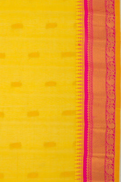 Gadwal Cotton Silk Tissue Butta Lemon Yellow Saree