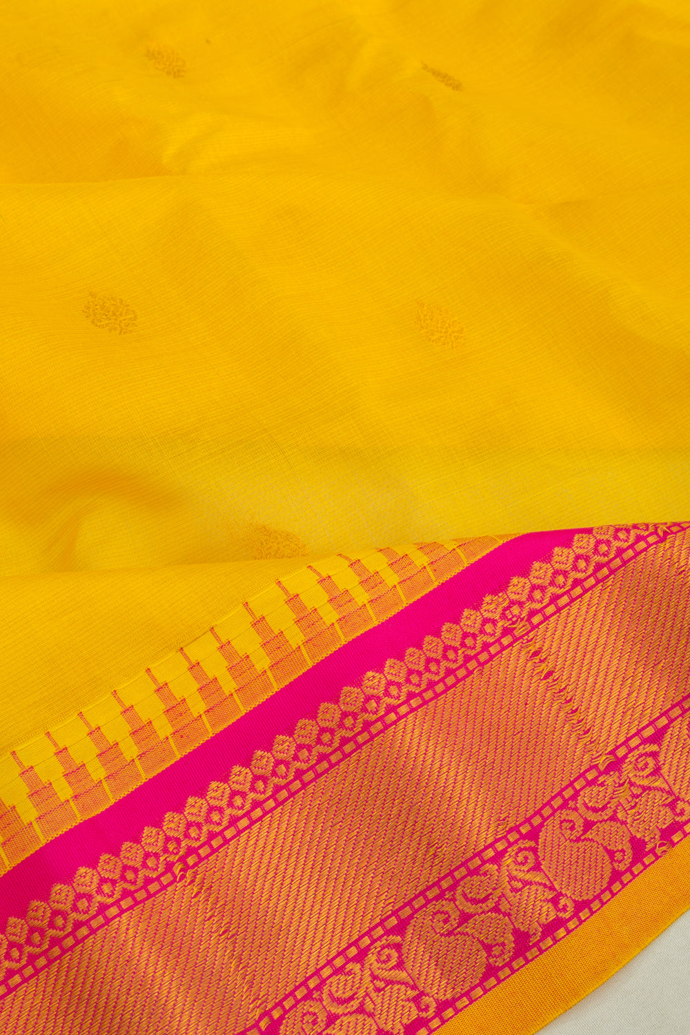 Gadwal Cotton Silk Tissue Butta Lemon Yellow Saree