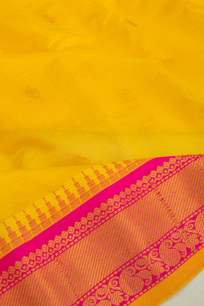 Gadwal Cotton Silk Tissue Butta Lemon Yellow Saree