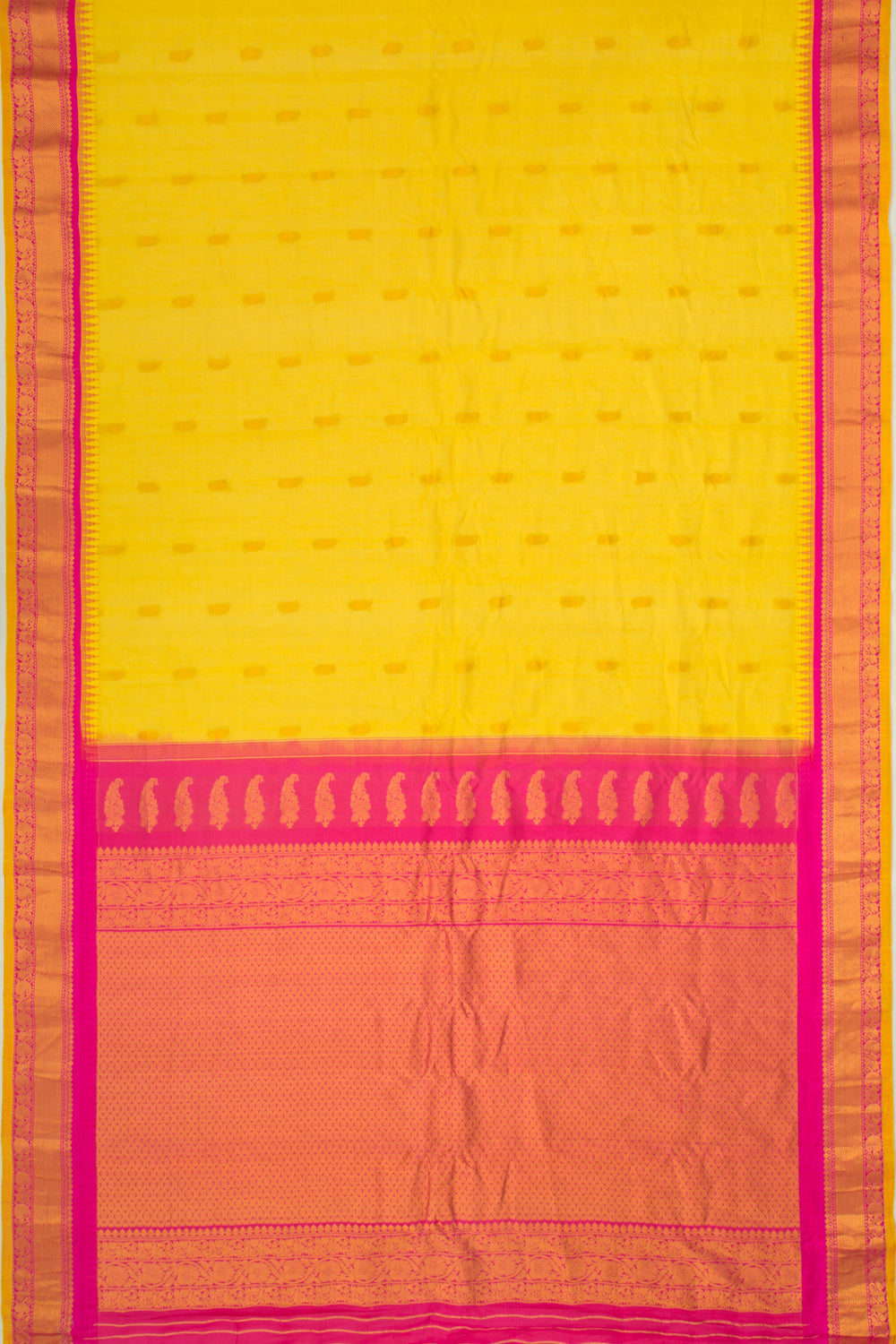 Gadwal Cotton Silk Tissue Butta Lemon Yellow Saree
