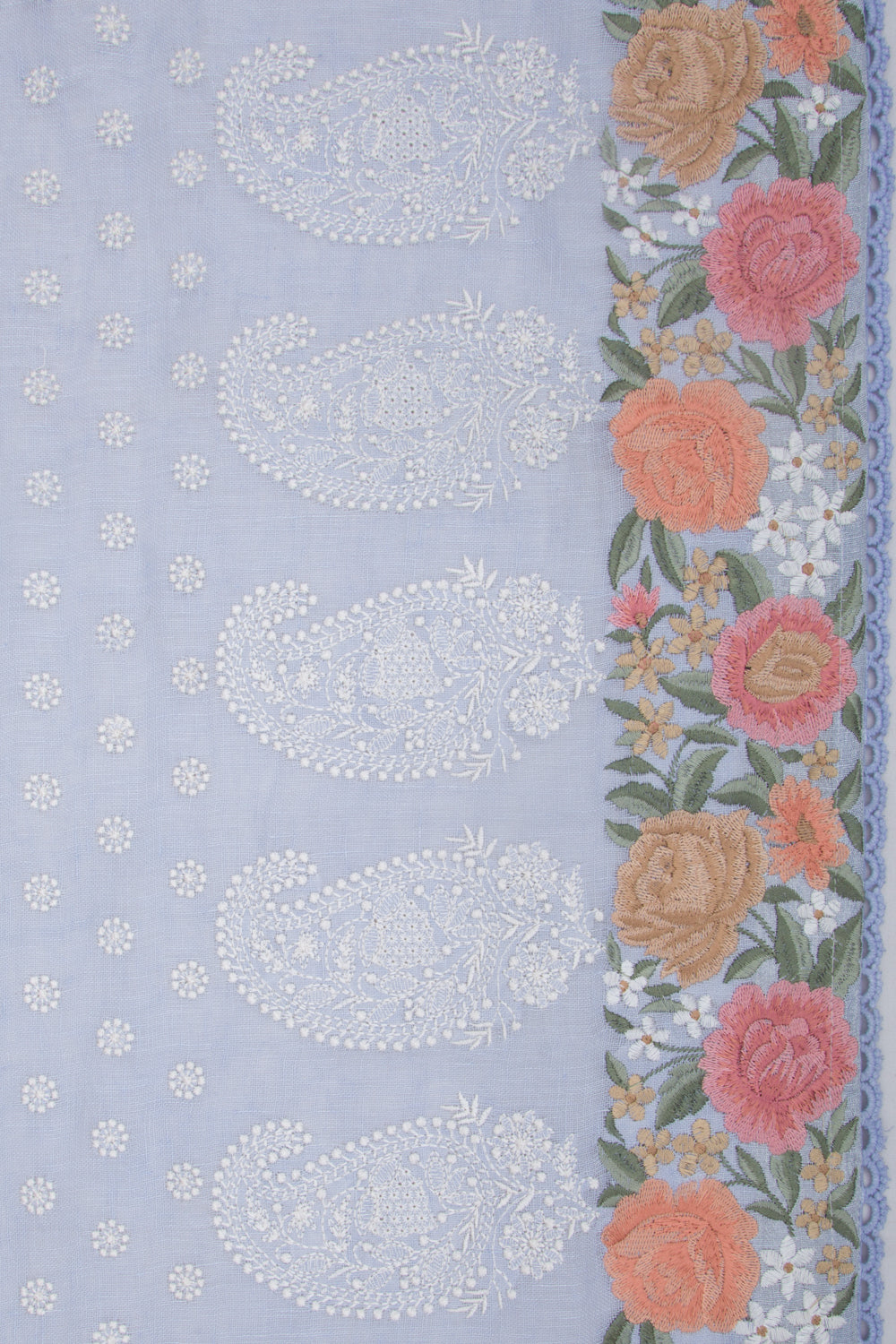 Pure Linen Embroidery Butta Pastel Blue Saree