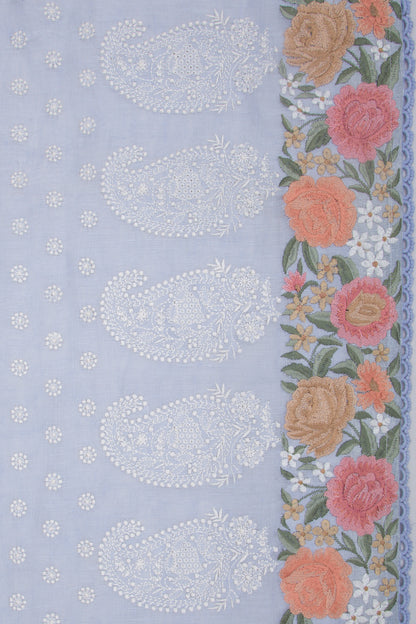 Pure Linen Embroidery Butta Pastel Blue Saree
