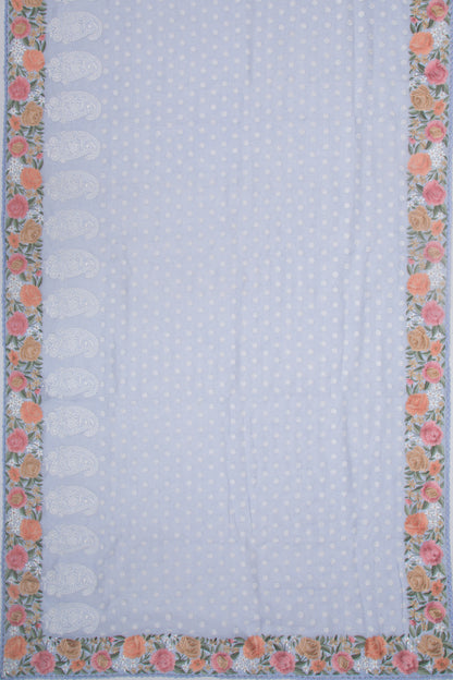 Pure Linen Embroidery Butta Pastel Blue Saree