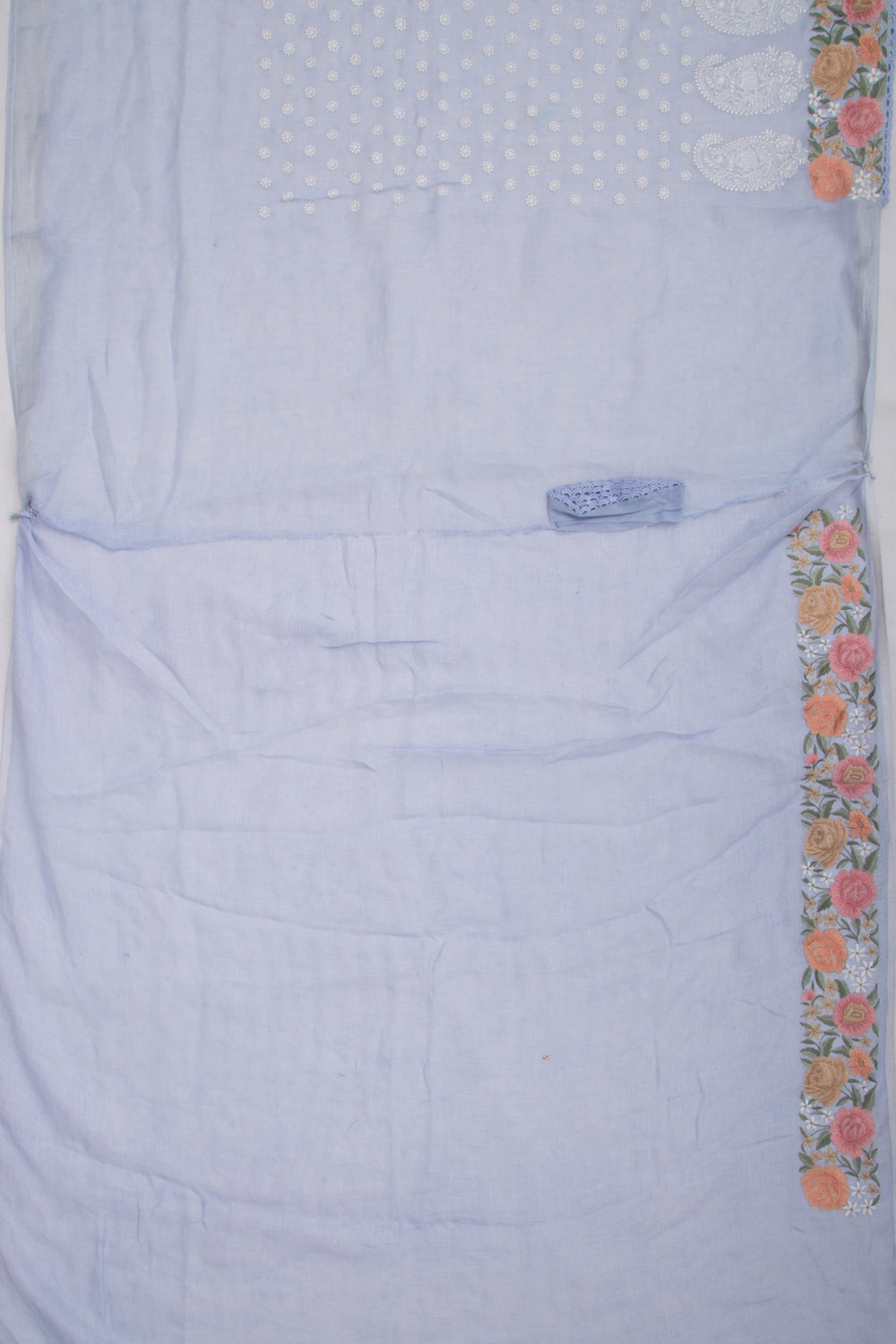 Pure Linen Embroidery Butta Pastel Blue Saree