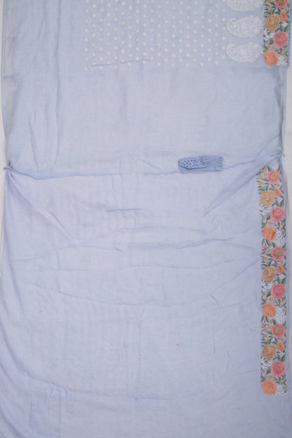 Pure Linen Embroidery Butta Pastel Blue Saree