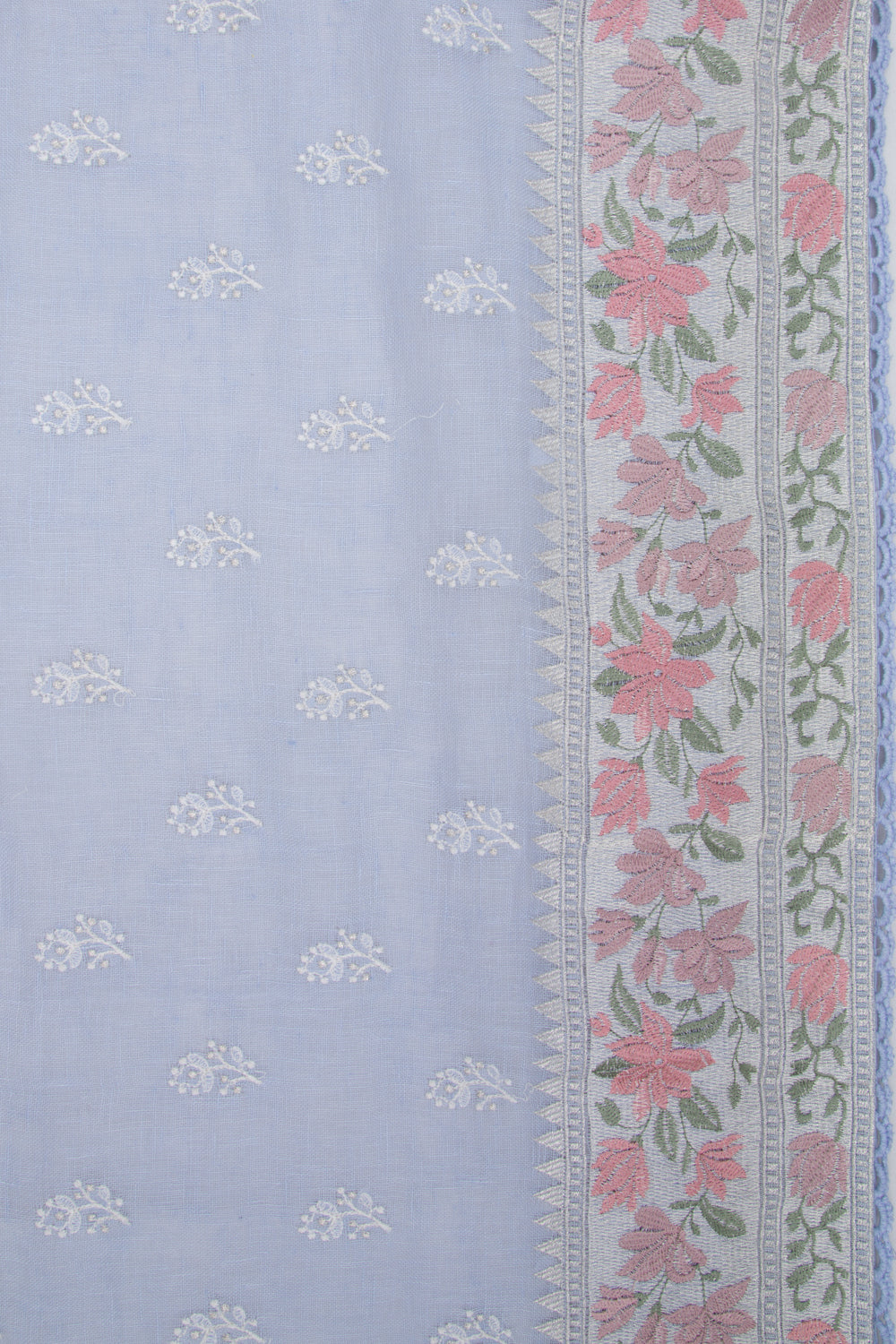 Pure Linen Embroidery Butta Pastel Blue Saree