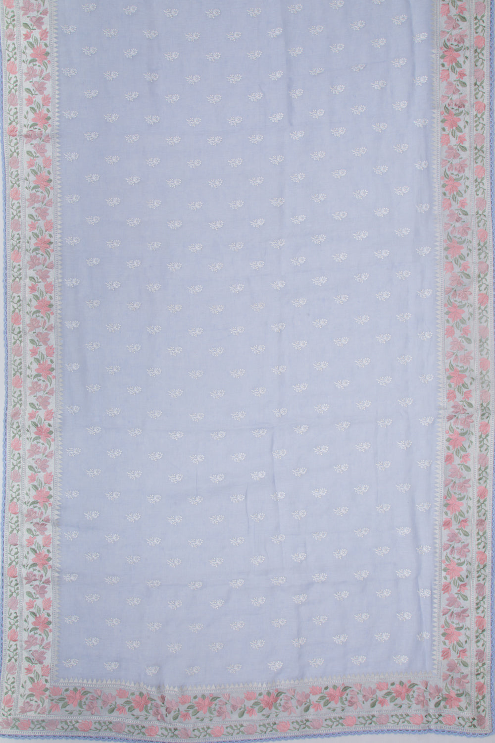 Pure Linen Embroidery Butta Pastel Blue Saree