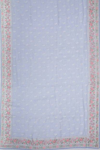 Pure Linen Embroidery Butta Pastel Blue Saree
