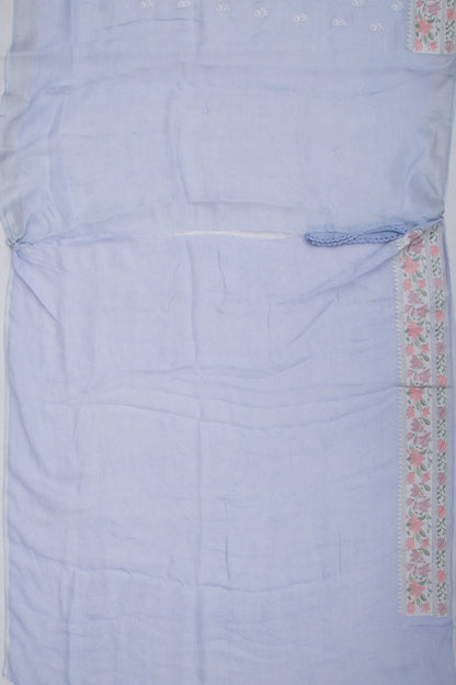 Pure Linen Embroidery Butta Pastel Blue Saree