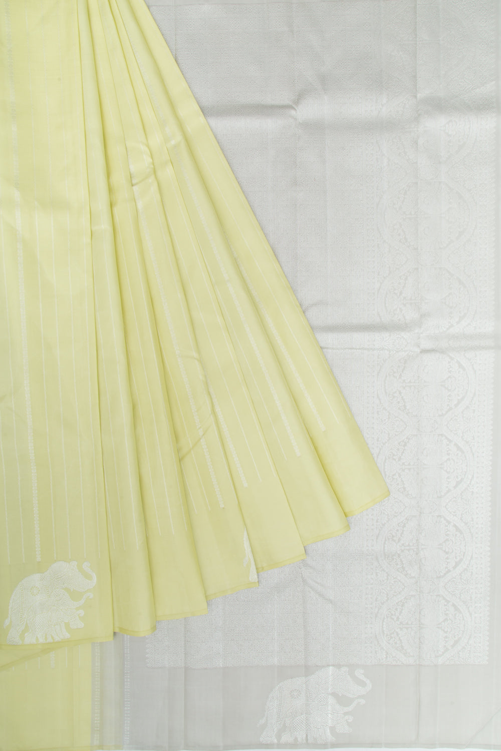 Kanchipuram Silk Vertical Lines Pastel Green Saree