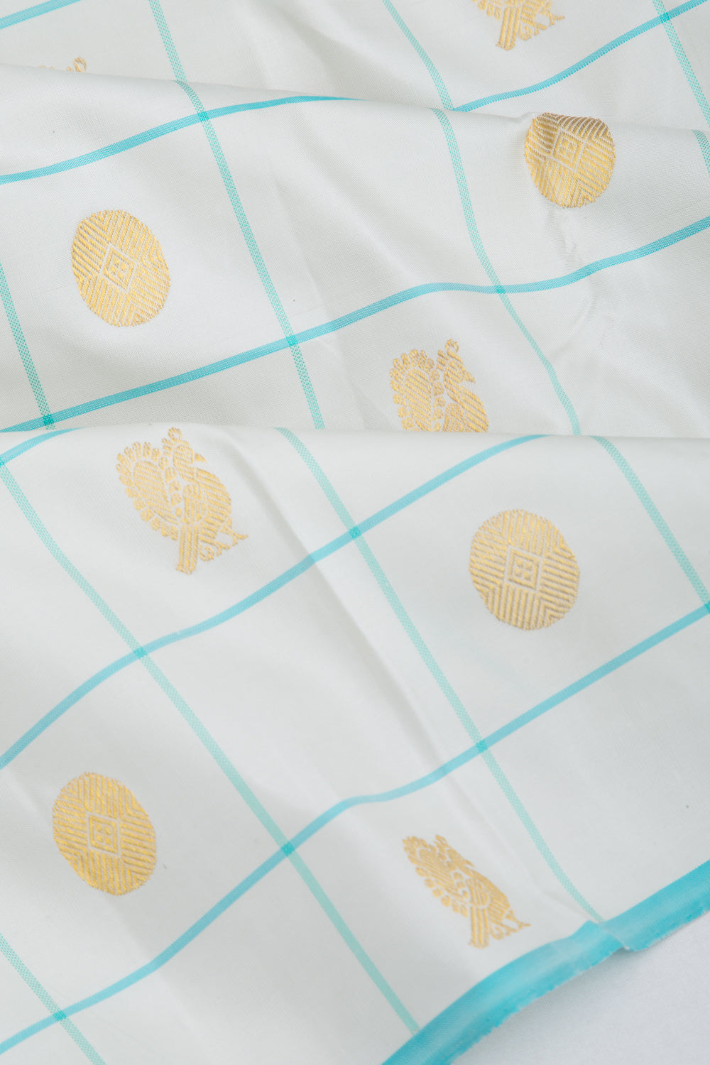 Kanchipuram Silk Checks and Butta White Saree