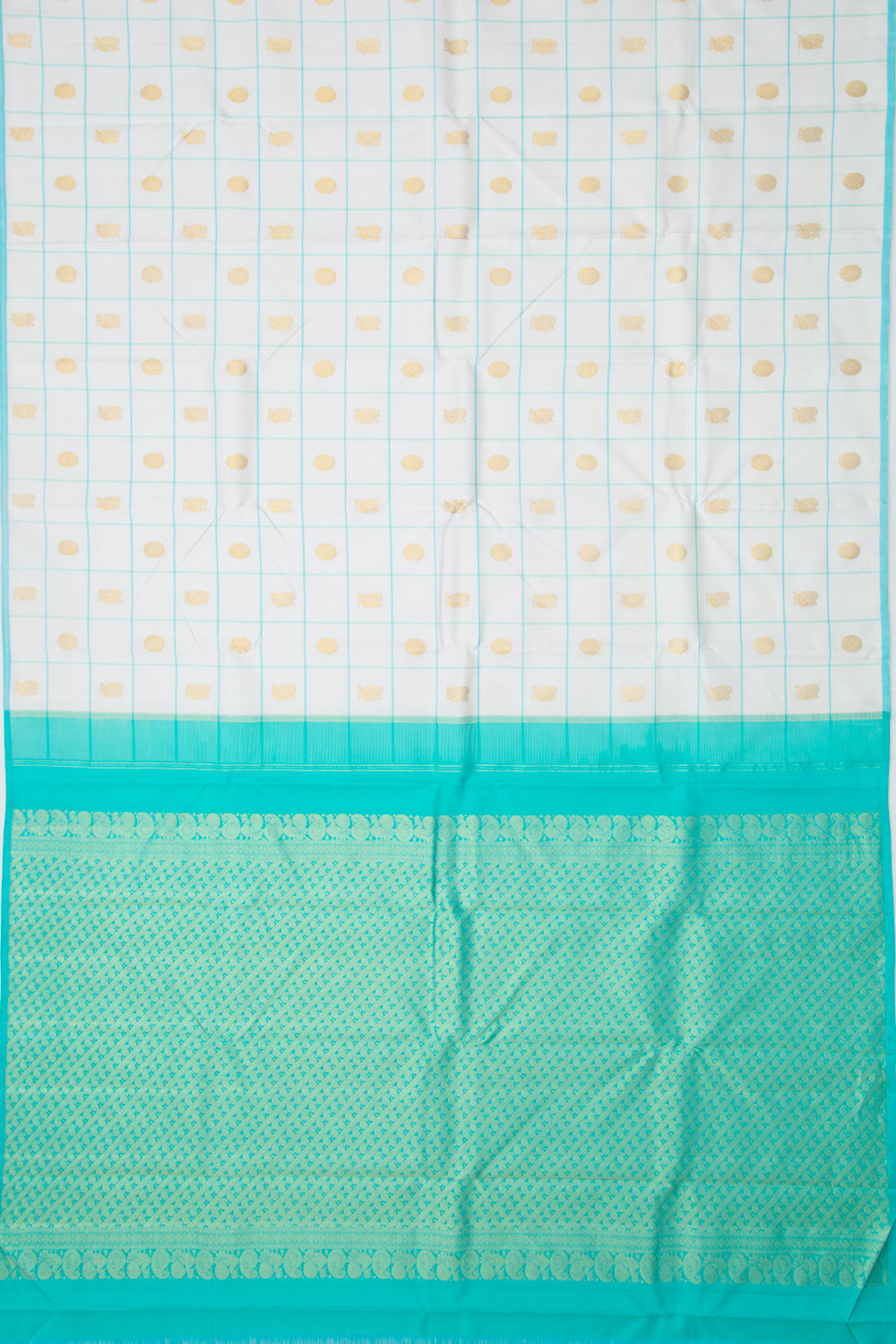Kanchipuram Silk Checks and Butta White Saree
