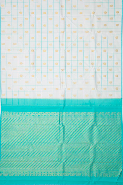Kanchipuram Silk Checks and Butta White Saree