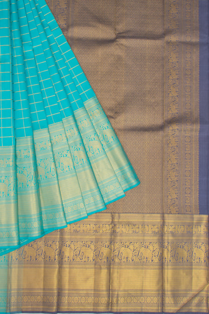 Kanchipuram Silk Checks Blue Saree