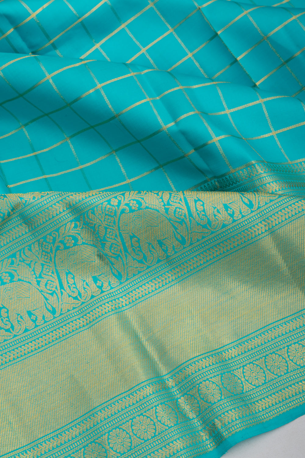 Kanchipuram Silk Checks Blue Saree