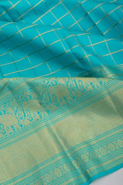 Kanchipuram Silk Checks Blue Saree