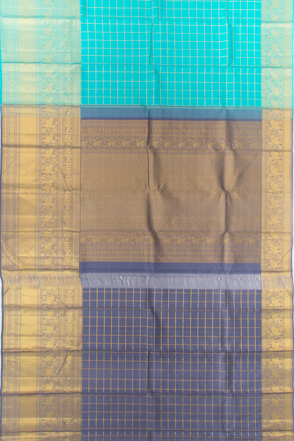Kanchipuram Silk Checks Blue Saree
