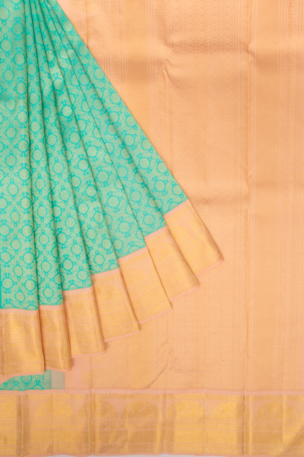 Kanchipuram Silk Jaal and Butta Green Saree