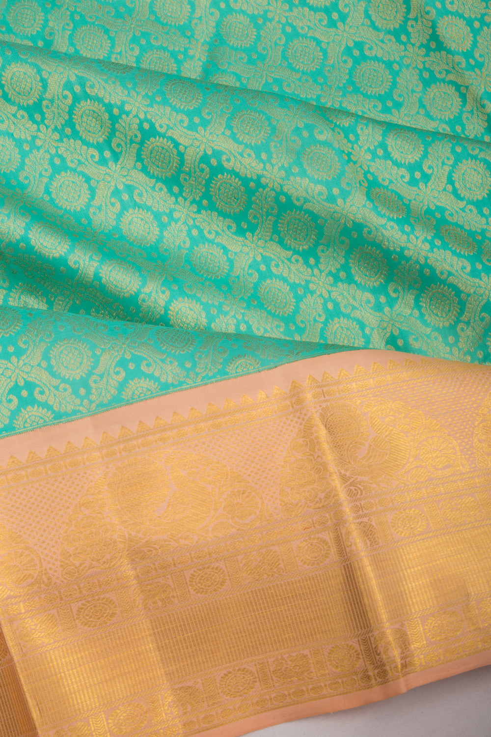 Kanchipuram Silk Jaal and Butta Green Saree