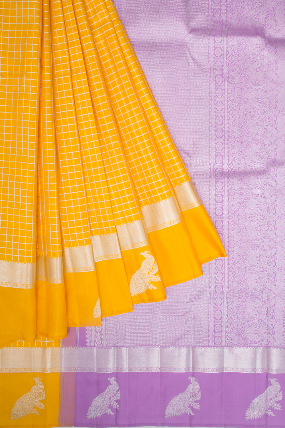 Kanchipuram Silk Checks Yellow Saree
