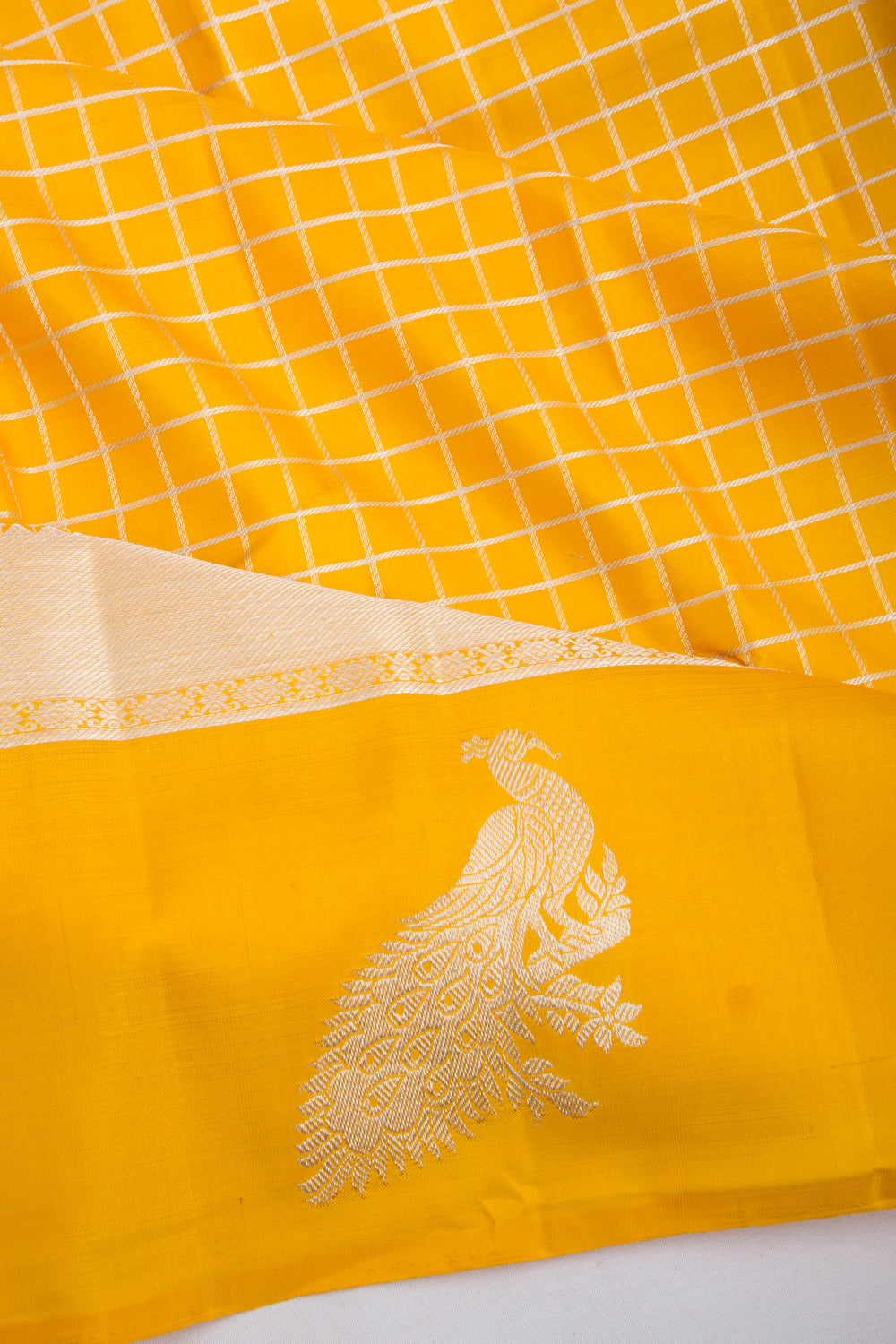 Kanchipuram Silk Checks Yellow Saree