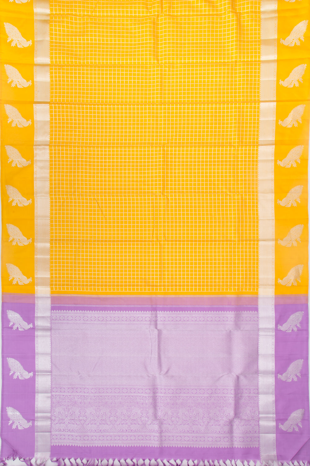 Kanchipuram Silk Checks Yellow Saree