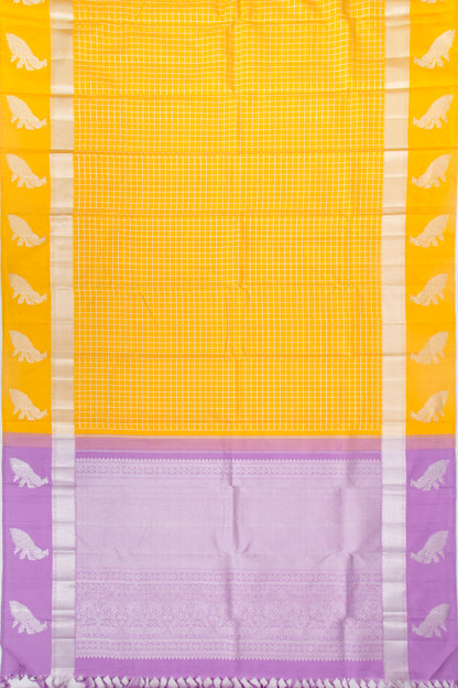 Kanchipuram Silk Checks Yellow Saree