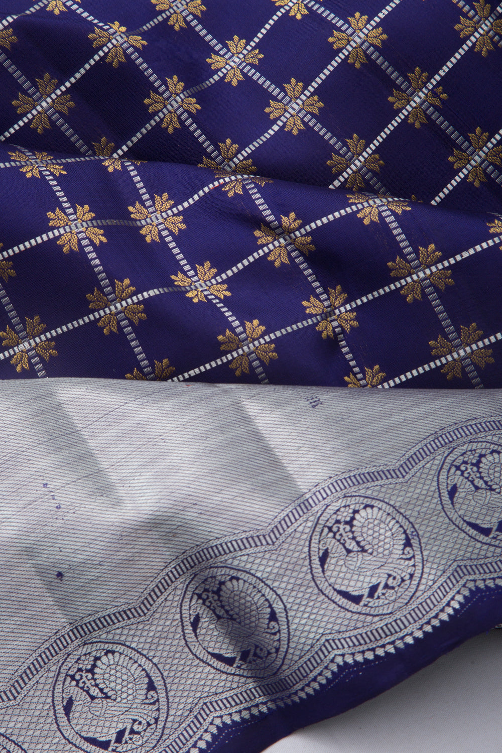 Kanchipuram Silk Checks Dark Blue Saree