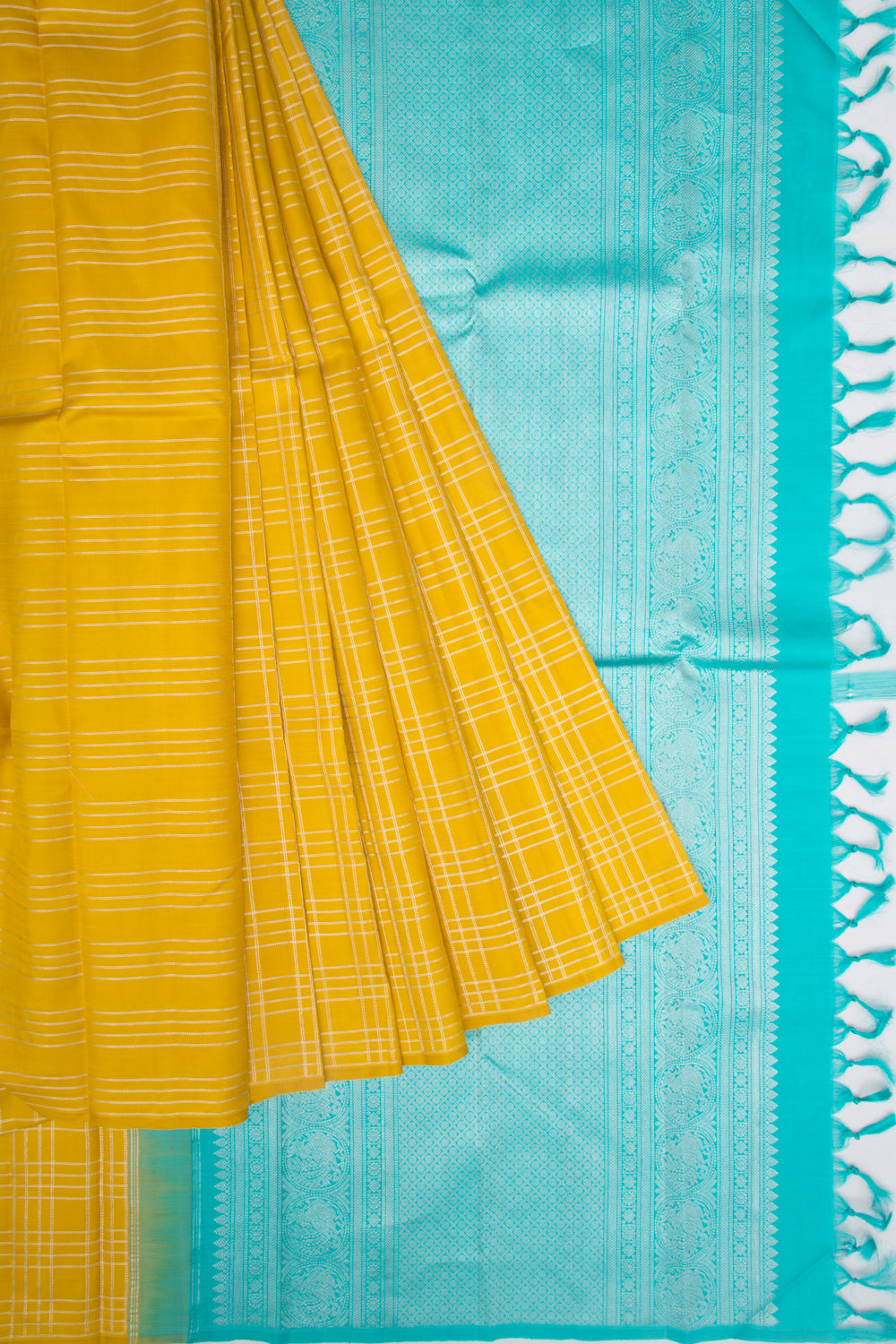 Kanchipuram Silk Checks Yellow Saree