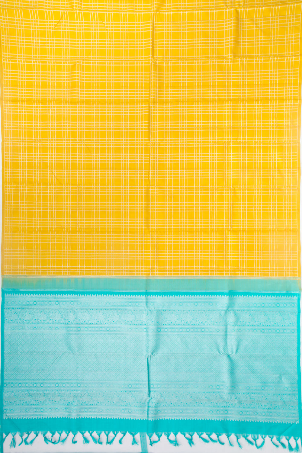 Kanchipuram Silk Checks Yellow Saree