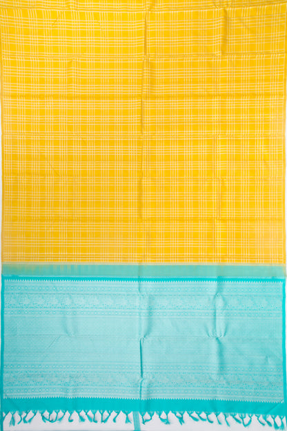 Kanchipuram Silk Checks Yellow Saree