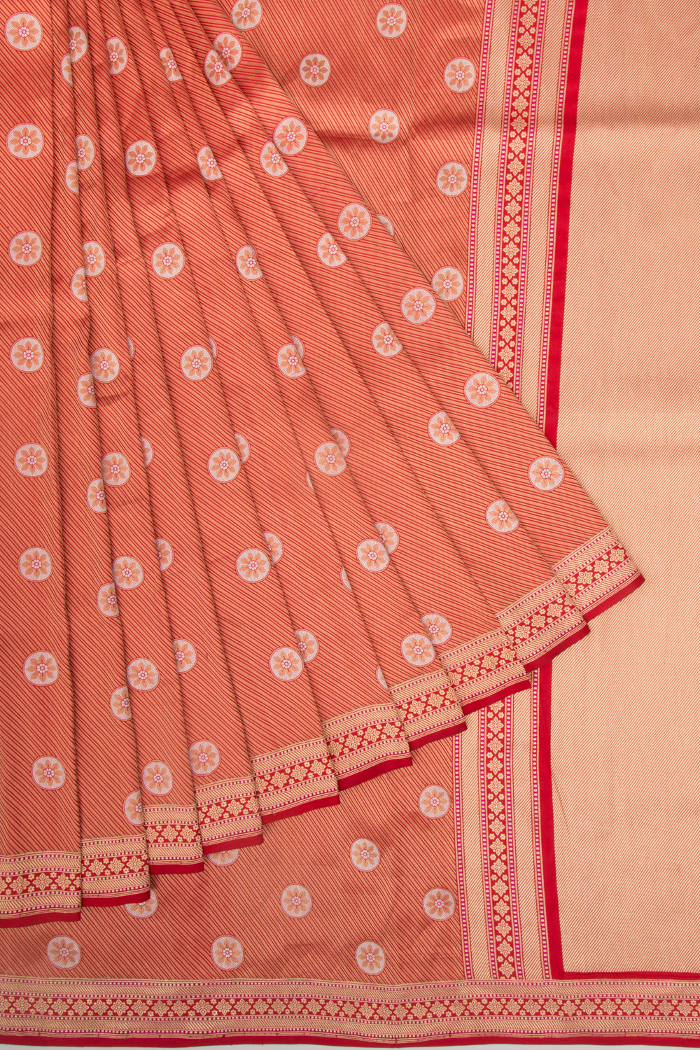 Banarasi Silk Diagonal Lines And Brocade Red Saree