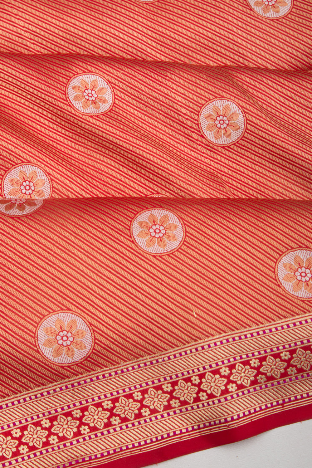 Banarasi Silk Diagonal Lines And Brocade Red Saree