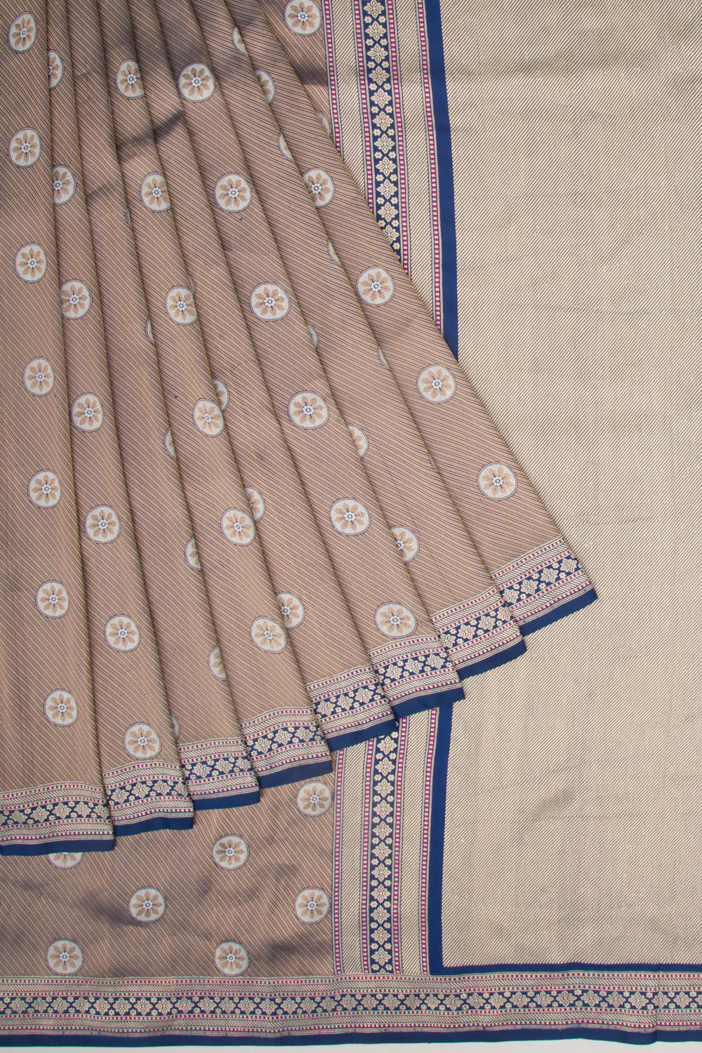 Banarasi Silk Diagonal Lines And Brocade Dark Blue Saree
