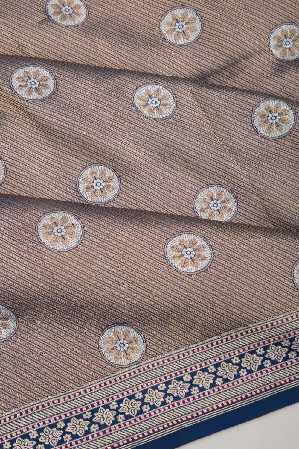 Banarasi Silk Diagonal Lines And Brocade Dark Blue Saree