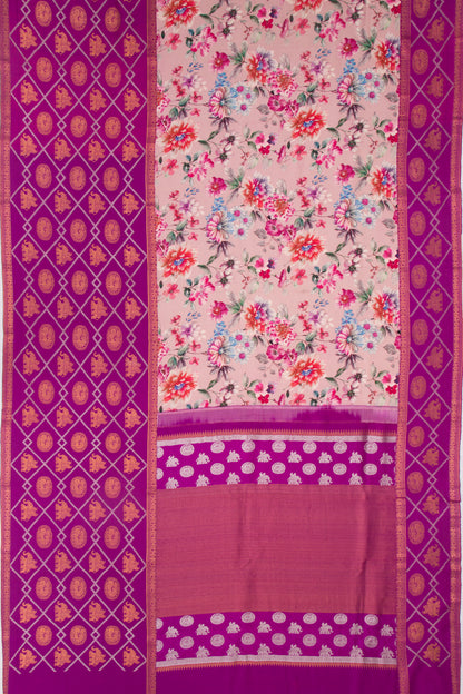 Kanchipuram Silk Floral Printed Pink Saree