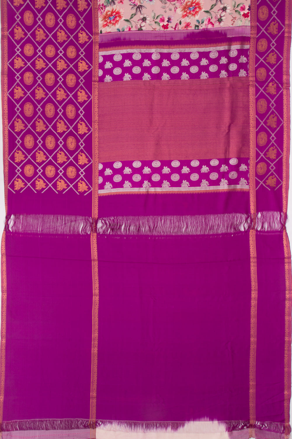 Kanchipuram Silk Floral Printed Pink Saree