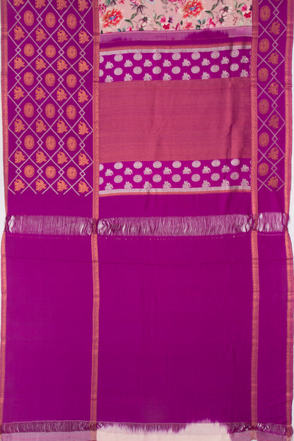 Kanchipuram Silk Floral Printed Pink Saree