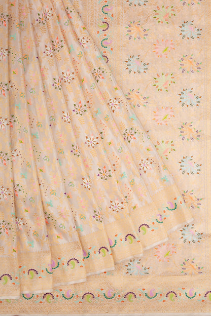 Banarasi Silk Tissue With Meenakari White Saree