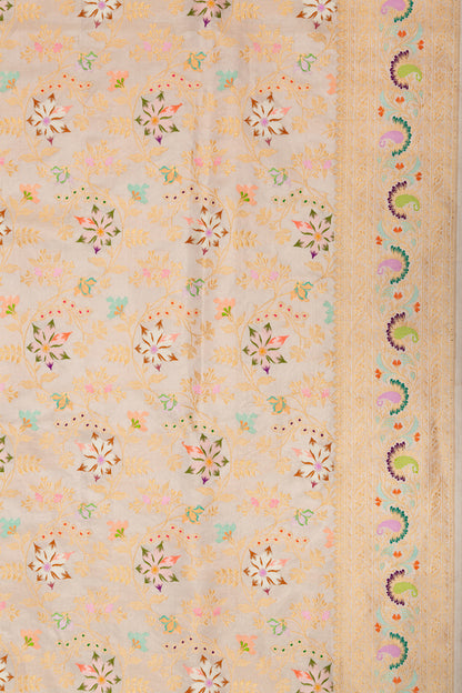 Banarasi Silk Tissue With Meenakari White Saree