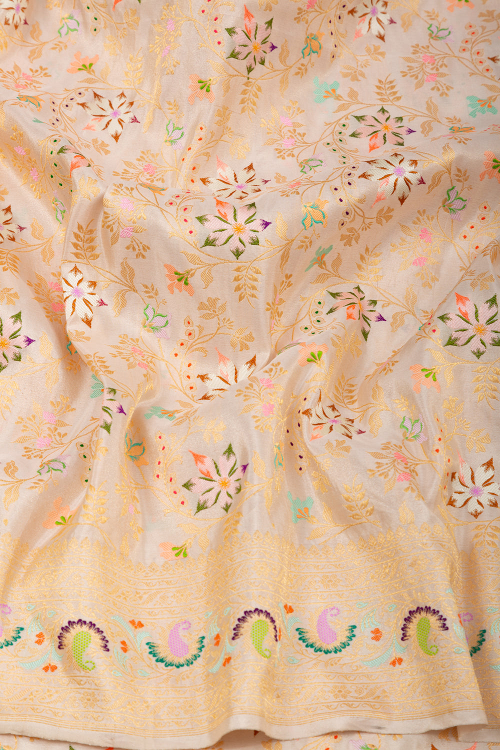 Banarasi Silk Tissue With Meenakari White Saree