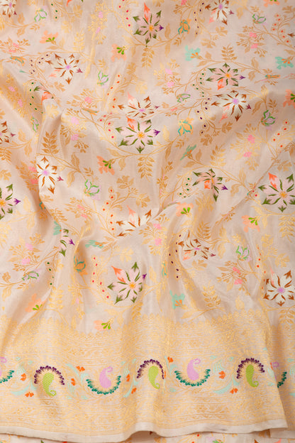 Banarasi Silk Tissue With Meenakari White Saree